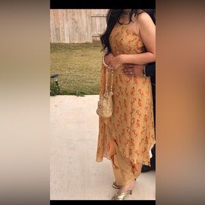 Yellow Maxi Dress with Orange Flamingo Print